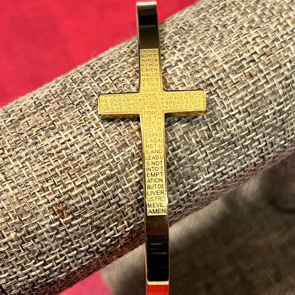 STEELTIME LOVED AUTHENTIC LORD’S PRAYER GOLD STAINLESS STEEL CROSS BRACELET